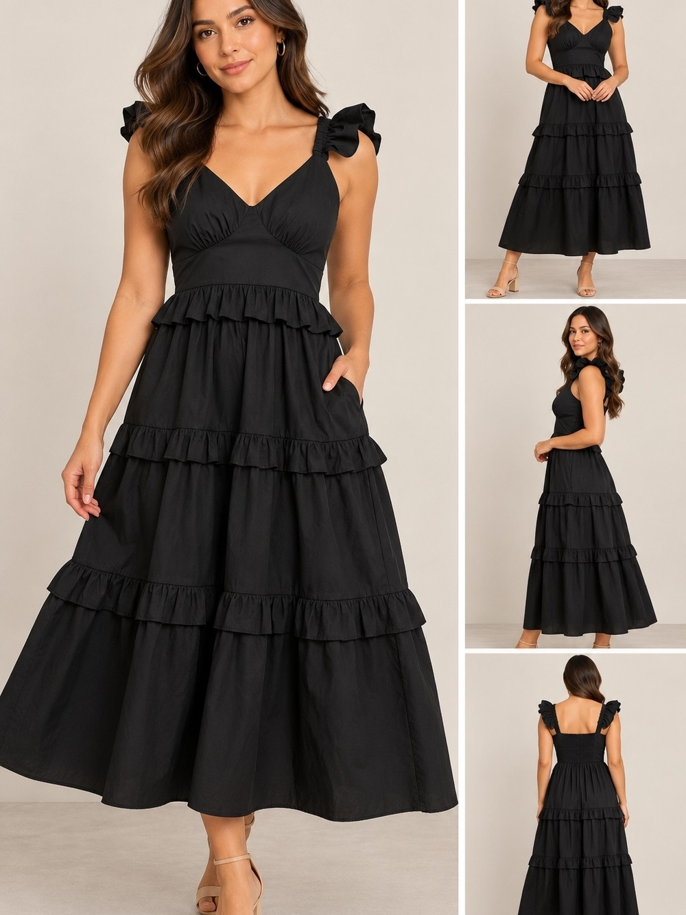 Sugarlips Black Ruffle Tiered Maxi Dress